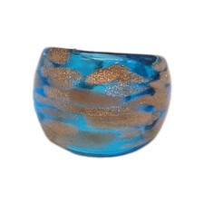 Murano Glass Dome Cocktail Ring Bronze Glitter Blue Couture Size 7