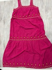 LOFT Pink Embroidered Tiered Square Neck Midi Dress