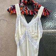 Vintage 1930s Pale Yellow Buttercup Dress Lace Bias Cut Art Deco Slip Gown Maxi