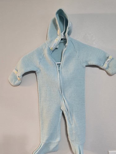 Vintage 1980s Baby Blue 100% Acrylic Footie Pajamas With Sleepy Sheep Size 0-6M
