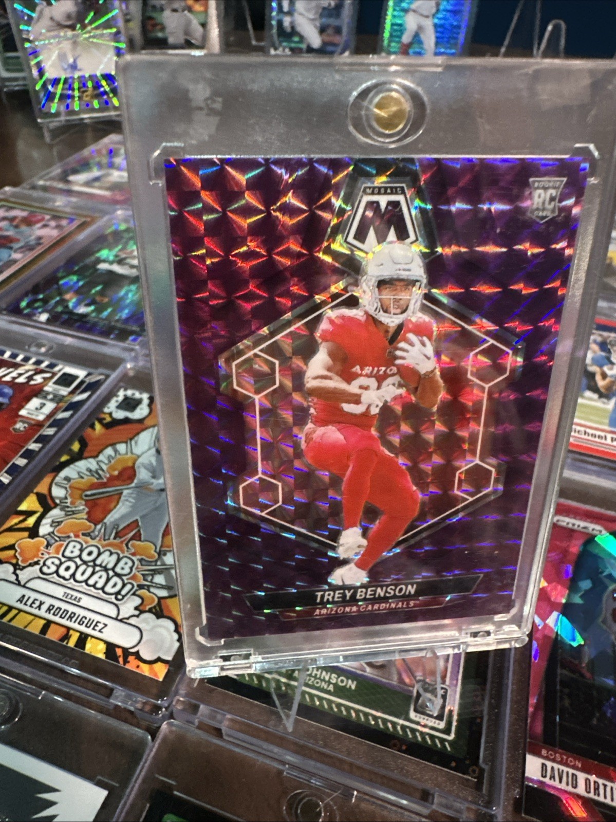 2024 Panini Mosaic Rookies Trey Benson #360 Purple Mosaic Prizm /49 (RC)