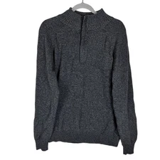 Weatherproof Vintage Sweater Mens Large Charcoal Quarter Zip Knitted Cotton