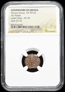 JUDEA. Porcio Festo. AD 59 62 Æ. Bajo Nerón moneda bíblica certificada NGC