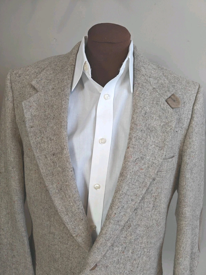 🇺🇲 Vtg Farah Men's 40R Ivory Speckle 2 Button Tweed Sports Coat Blazer  - Image 2 of 4