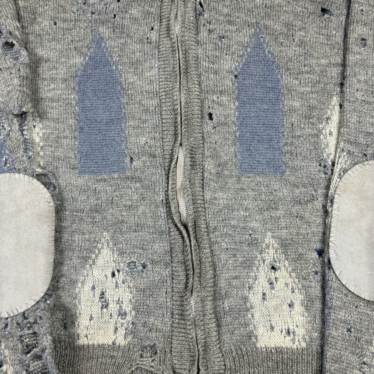 Vintage 60s Catalina Mohair Argyle Distressed Cardigan Zip