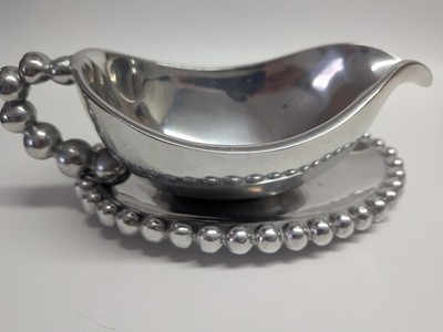 Pearled Gravy Boat by Mariposa Metal 2 Piece 7x3  String Of Pearls