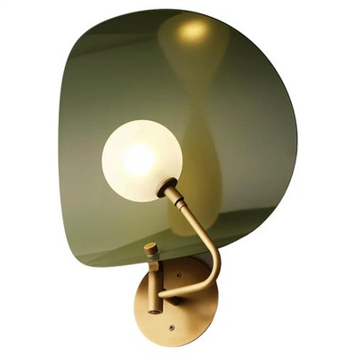 Modern Brass Wall Sconce Smoked Glass Shade Mid Century Wall Light