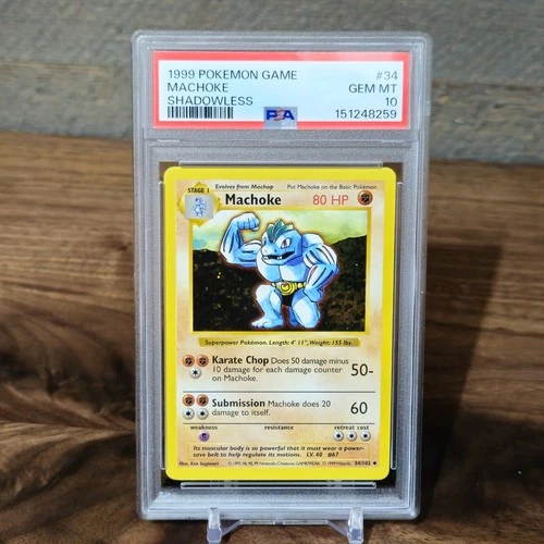 1999 POKEMON BASE SET SHADOWLESS #34 MACHOKE PSA 10