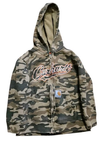 Carhartt Toddler Size 5 Camo Zip Up Hoodie Orange And Green - Picture 3 of 7
