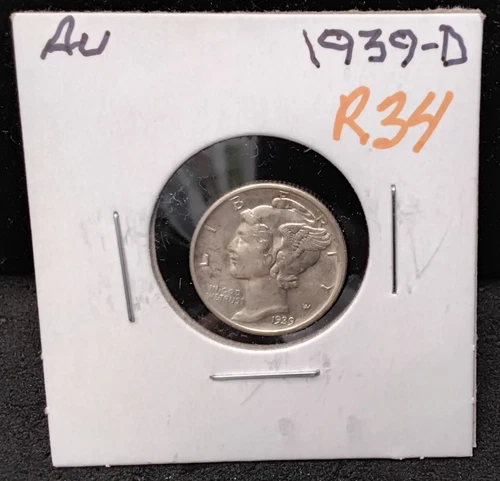 1939-D MERCURY SILVER DIME - AU - R34