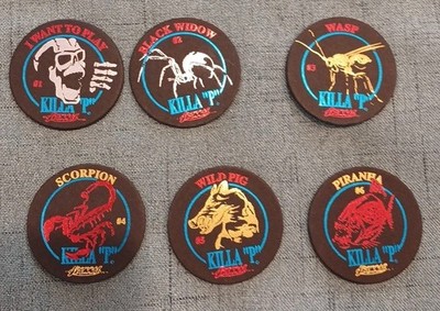 Vntg POGs 1990s Slammas x6  Piranha Killer P  Fish Black Game Milk Bottle Cap