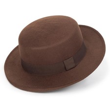 Wide Brim Fedora Felt Hat Flat Top Hat Panama Pork Pie Hat for Women Men