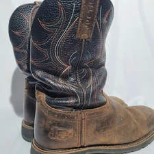 Justin Blk/Brn Square Soft Toe Waterproof Cowboy Work Boots MJ1012 Mens 9EE