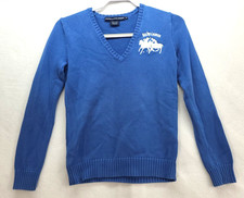 Ralph Lauren Sport Big Pony Embroidered Polo Match Logo Blue V-neck sweater Sz M