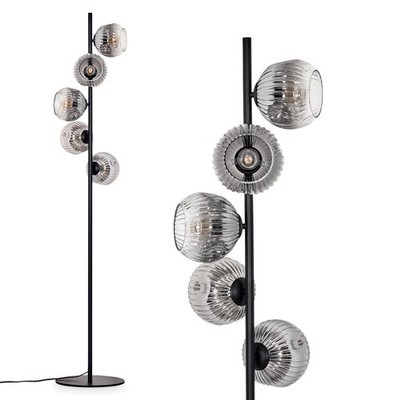 HOFSTEIN Villamare Stehlampe aus Metall/Riffelglas in Schwarz/Rauchfarben/Klar