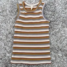 Quincy Mae 6-12M Striped Ribbed Tank Top Baby Neutral Colors Organic Cotton