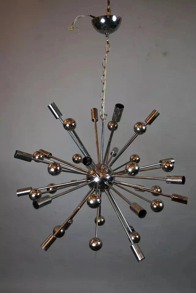 Mid Century Design chrome finish Chandelier 18 Light sputnik brass ceiling light - Image 2 of 4