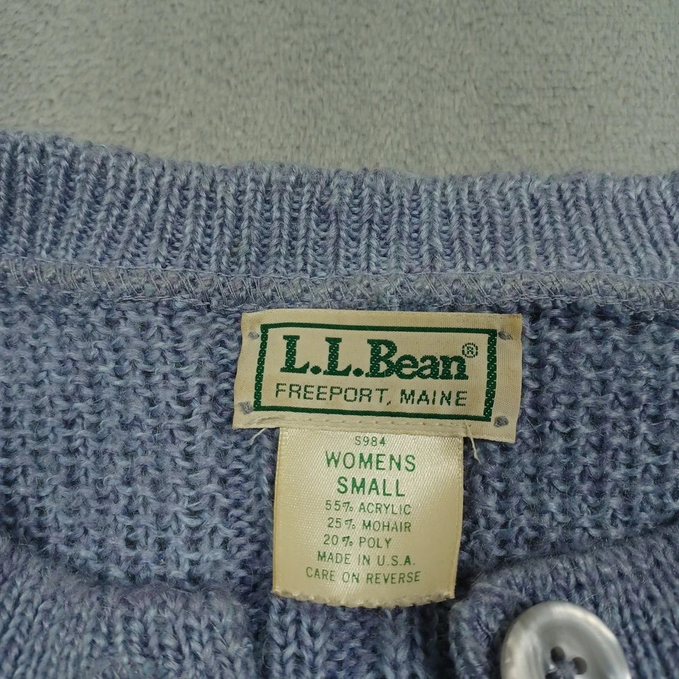 Suéter vintage LL Bean para mujer pequeño azul tejido cárdigan mezcla mohair Foto 3 de 4