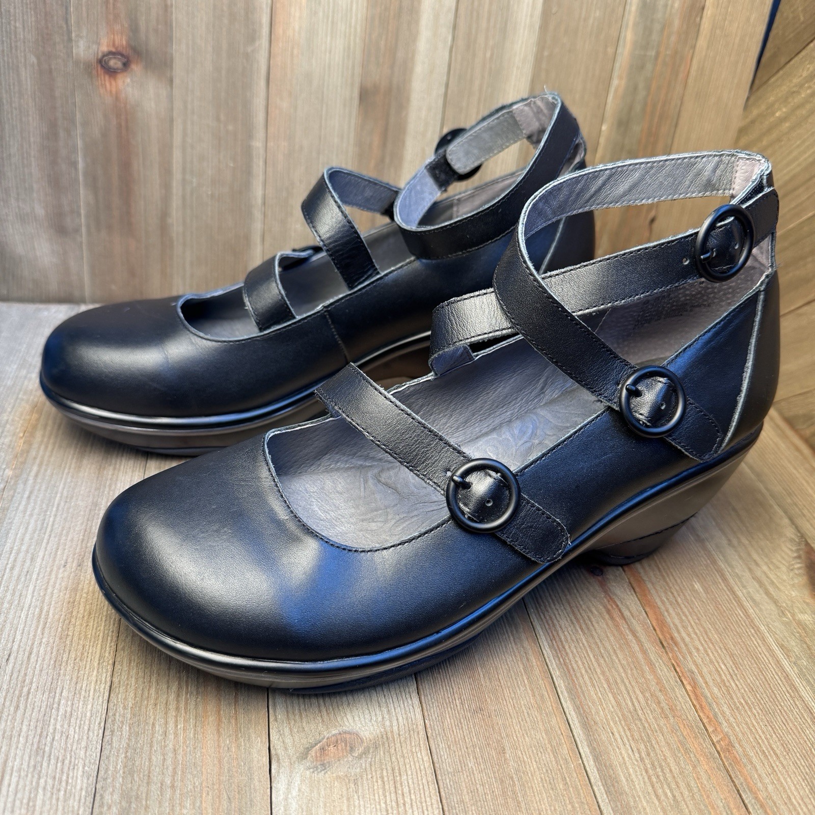 SAOLA Zeppa sportiva Jambu Penelope Mary Jane nera in pelle con cinturino suola in gomma taglia 9 5