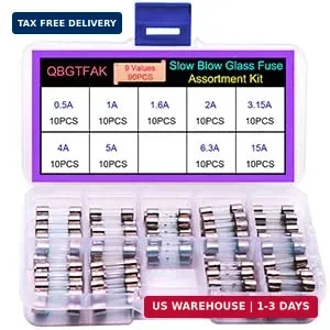 9 Values90pcs Slow Blow Glass Fuses Assorted Kit 5x20mm 250V 0.5A, 1A, 1.6A, 2A,