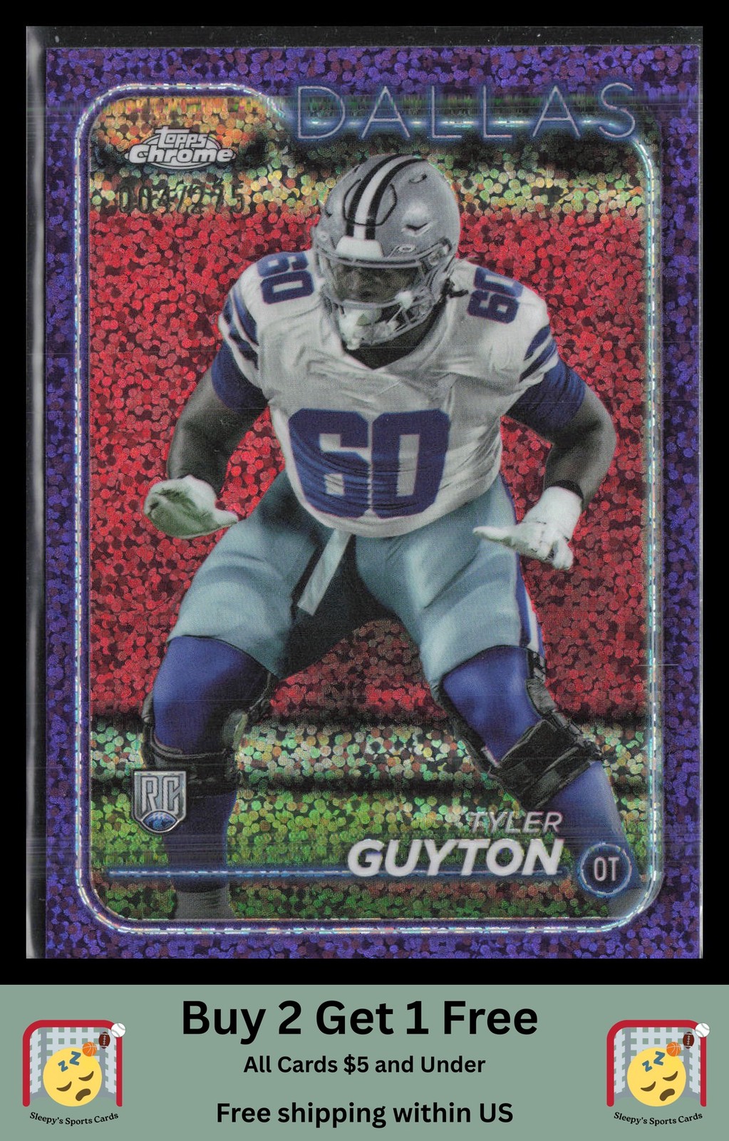 Tyler Guyton 2024 Topps Chrome #299 Purple Speckle Refractor #/275