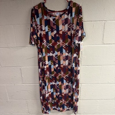 LuLaRoe Julia Dress 2XL NWT Geometric Chevron Multi Color Short Sleeve Sheath