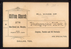1890 Dallas Texas Photographer CLIFTON CHURCH Trade Card