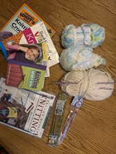 Lot of Knitting And Crocheting Starter Kit, Books, Yarn, Needles,  Hooks