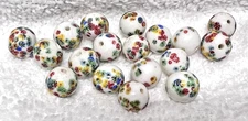 18 Vintage Art Glass Millefiori Beads White Glossy w Rainbow of Color 1/2 In RND
