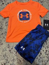 Under Armour Boy  s 2-Piece Set Graphic T-Shirt Shorts Multi NEW Dri Fit Orange