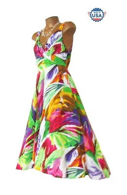 Colorful Abstract Blooms ''ISLAND BREEZE'' Jams World Fitted V-neck DEE DEE XSMALL