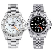 39mm Tandorio Black White Dial NH34A GMT Automatic Mens Watch Fixed Steel Bezel