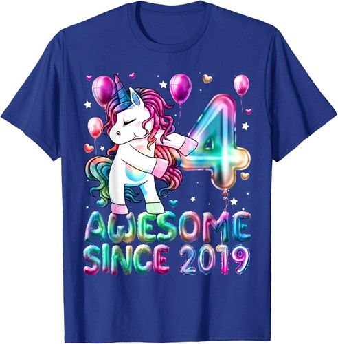 4 Years Old Unicorn Flossing 4th Birthday Girl Unicorn Party T-Shirt Hoodie - Picture 15 of 16