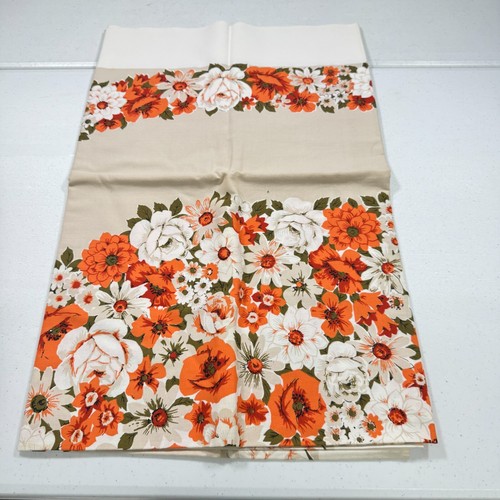 Vintage Bedruckte Tischdecke Baumwolle Orange Floral 60x50" Rechteck Mcm Retro
