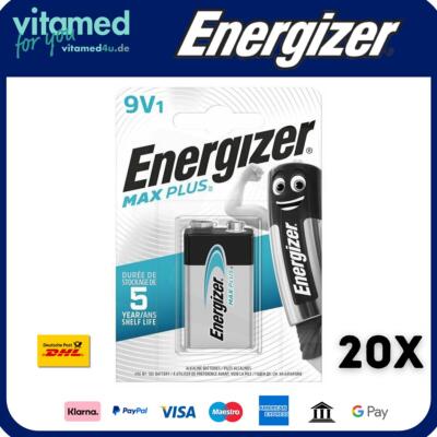 20x Energizer Max Plus 9V E-Block LR61 Alkaline 9V Batterie 1er Blister