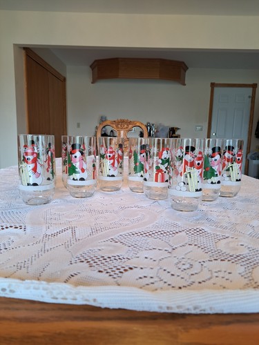 Luminarc 1992 Vtg. Christmas Holiday Snowmen Drinking Glass Tumblers Set Of 12