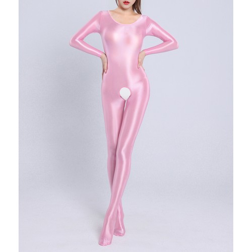 Womens Glossy Long Sleeve Full Body Jumpsuit Crotchless Catsuit Stretchy Cutout - Bild 40 von 93