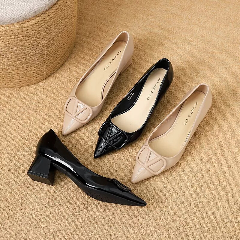 Zapatos de Salón 4CM Mujer Negro Rosa Elegantes Cómodo Piel Sintético 33480