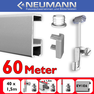 Gallery Rail With Slider 60 M, Picture Rail Set, Silver Matt