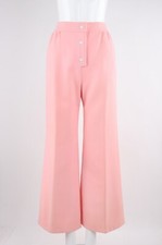 COURREGES Hyperbole c.1970's Vtg Pink Wool High Rise Wide Leg Trouser Pants