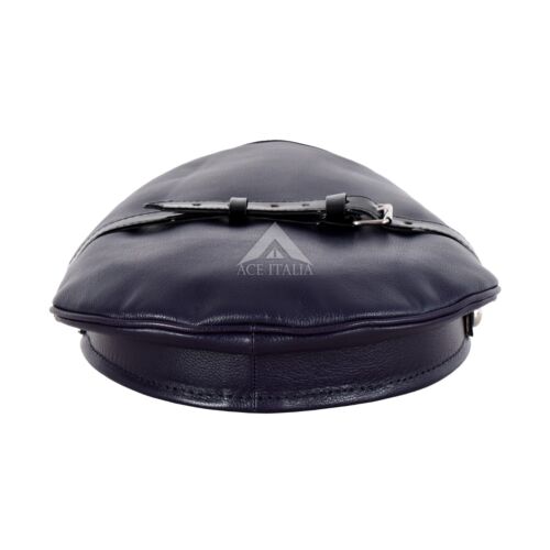 Cappello bluf in vera pelle esercito Muir Biker nero punta polizia stile militare - Foto 13 di 13