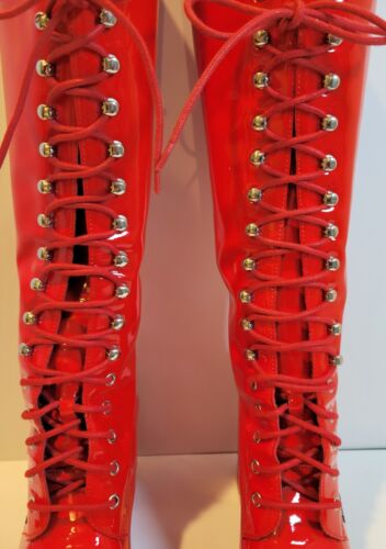 ROC Lash Boots Red Lace Up Chunky Block Heel Platform Size 40 (US 9) Sexy - Picture 3 of 24