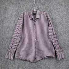 Hugo Boss Button Up Shirt Men L Large Gray Lukas Regular Fit Striped Long Sleeve