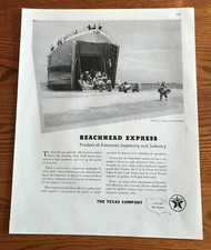 Landing Ship Tank unloads war supplies   WWII  Ad, original