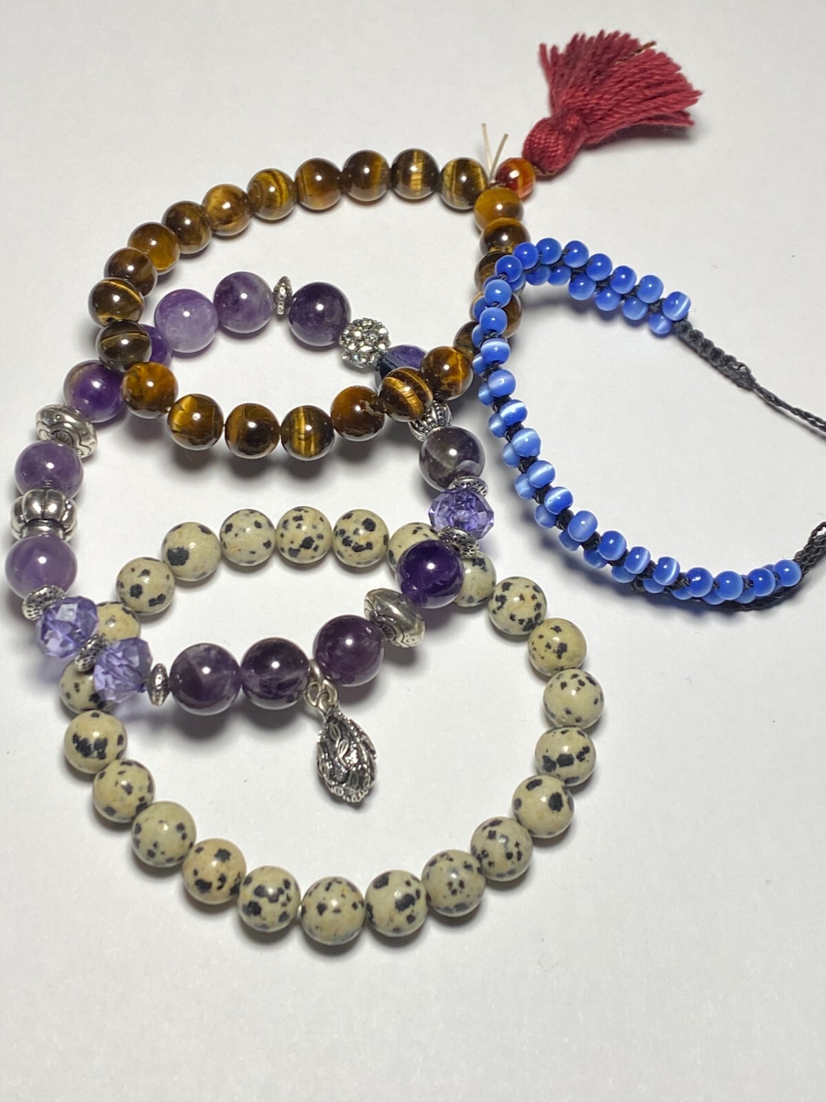 Lot 4 Fun Stone Stacking Bracelets Ameythist Tige… - image 5