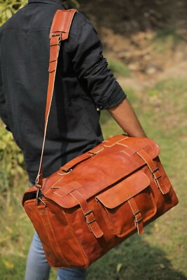 Men's Leather Handmade Vintage Duffle Luggage Weekend Gym Overnight Travel Bag