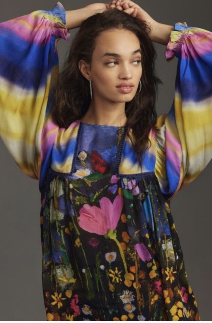 Anthropologie Miranda Peasant Blouse Bl-nk Floral Size M NWT 🩷🌿 | eBay