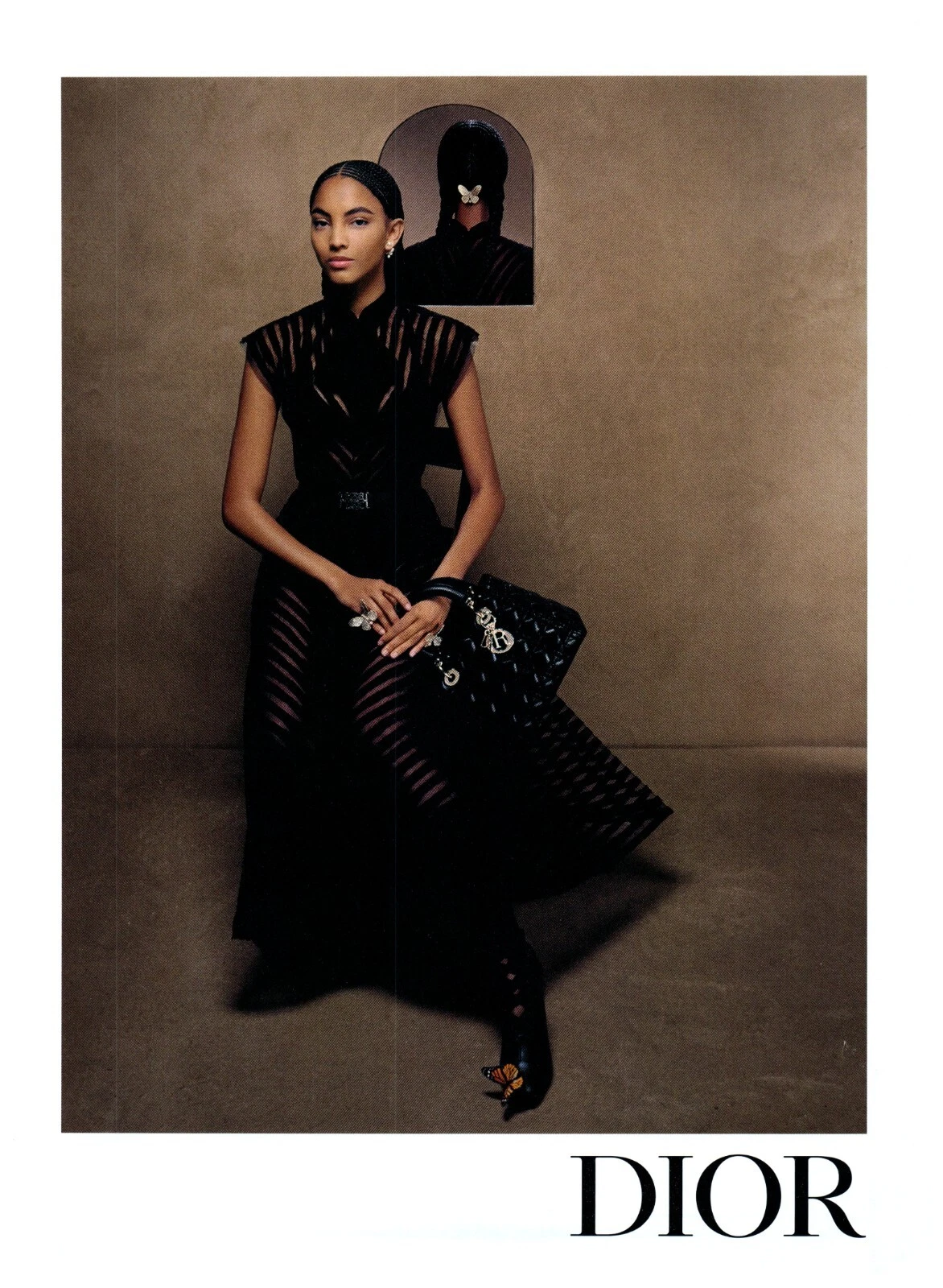 STAMPA ANNUNCIO 2023 Dior modello Ana Oliveira abito nero trasparente pinup moda spagnola