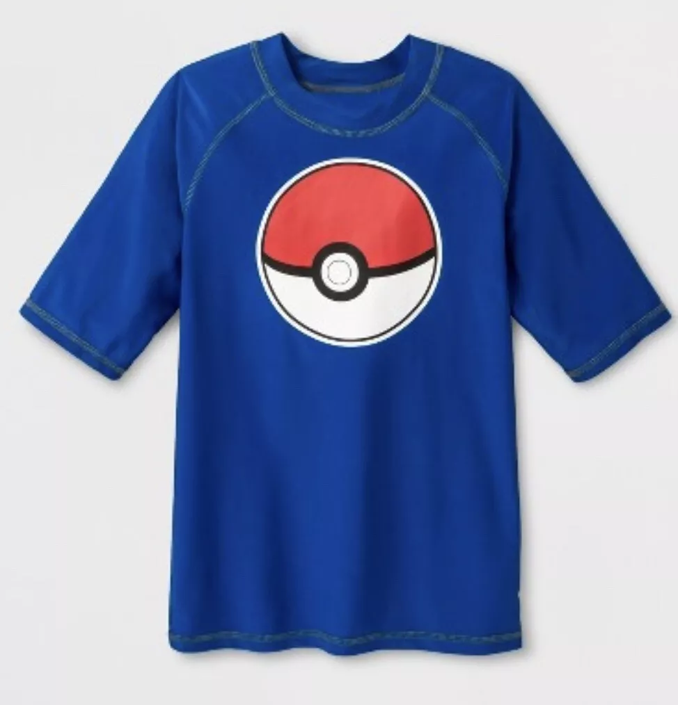 NEW Pokemon PokeBall Blue Swim Shirt Rash Guard Boys UV Protection