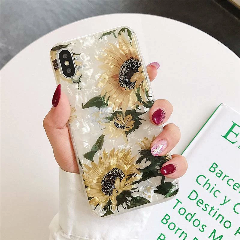 Phone Case For iPhone 12 / 11 Floral XS Max XR 7 6s Phone Cover Shell Sunflower